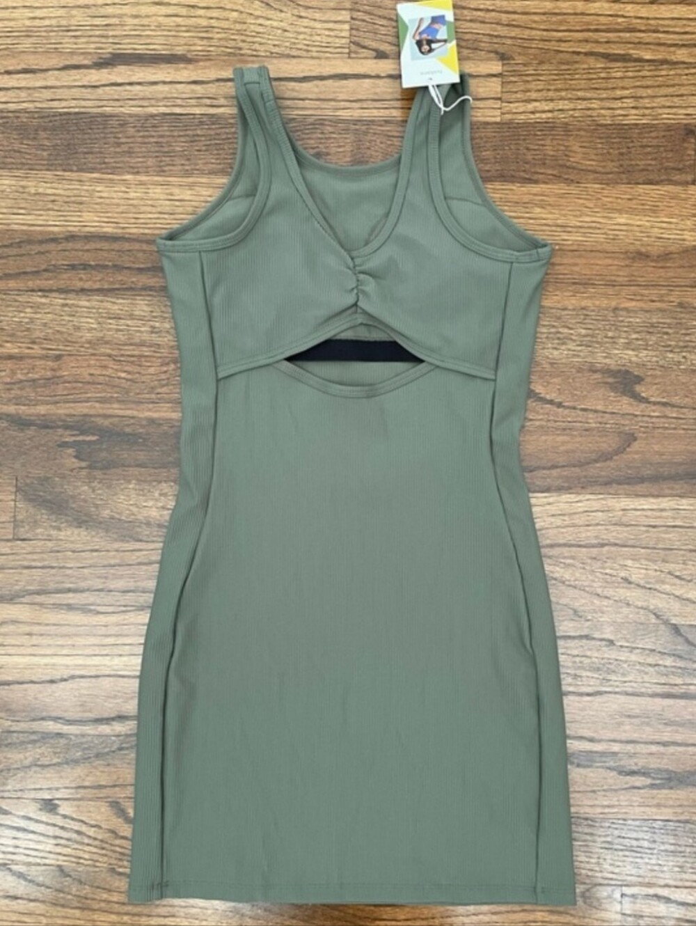 HALARA Sleeveless Ribbed Cut Out Back Mid Bodycon Dress in Moss Green - Picture 3 of 4
